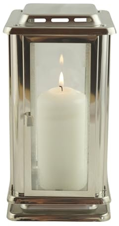 designgrab Grablaterne B-Ware aus Edelstahl – 23 cm hoch, 12×12 cm – wetterfest mit gehärtetem Glas – optische Mängel – für Grabkerzen & LED bis 13 cm