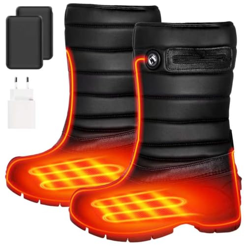 CYCYHEAT Beheizte Schneestiefel Damen Herren 6000mAh Akku Wasserdicht | 2×6000mAh Akku, 10W Ladegerät, 30 Sek. Schnellaufheizung, 3 Heizstufen, wasserdichte Winterstiefel für Schnee & kalte Tage