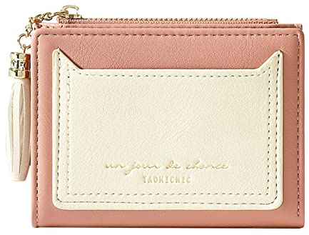 Damen-Geldbörse mit Buchstabendruck, Reißverschluss, kurz, zweifach gefaltet, mehrere Karten, Anime, Kette, Geldbörsen für Herren (Rosa, Einheitsgröße)
