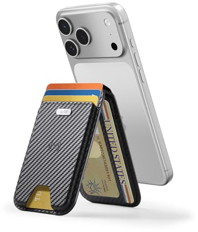 ESR für MagSafe Wallet mit Vollständiger Wo ist?-Funktion, 5-Karten-Halter | RFID-Schutz, Geo Magnetisches Wallet, Verstellbarer Ständer, für iPhone 17e/17/16/15/14/13/12 Series, Kohlefaser Schwarz