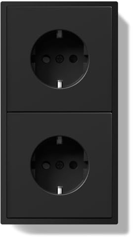 BSEEDLIFE Schuko Steckdose Unterputz EU-Standard, Doppelsteckdose Wandsteckdose mit PC Rahmen, 80*150mm inzelsteckdose mit Krallen, Steckdose mit Federkraftklemme Einfache Installation, 2 Fach Schwarz