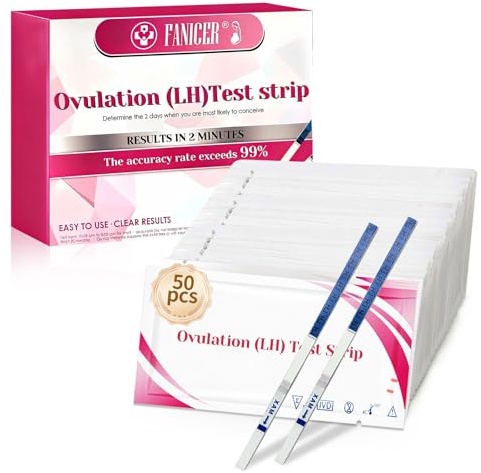 50 Stück Ovulationstest, Eisprung Test Kit mit LH Nachweis, Fruchtbarkeitstest für Frauen, Zuverlässige Fruchtbarkeit Überwachung Und Zyklus, Mit optimaler Sensitivität, Für den Gebrauch zu Hause
