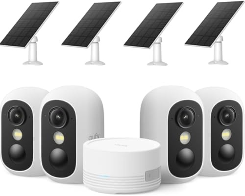 ANKER eufyCam C35 (4er-Pack) mit Solarpanel, Überwachungskamera Außen, IP67 | Solarpanel-kompatibel, Farbnachtsicht, Lokaler Speicher, Gesichtserkennung, Magnetische Halterung, Weiß