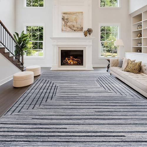 Calinline Abstraktem Linien Teppich Wohnzimmer, 80x150 cm Grau | Groß Kurzflor Waschbare Wohnzimmerteppich, Moderne Schlafzimmer Teppiche, Weich Wollteppich Carpet für Büro Esszimmer