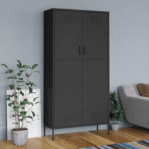Mokuyary Kleiderschrank Anthrazit 90x50x180 cm Stahl Schrank mit Türen und Regalen, Garderobenschrank Aufbewahrungsschrank für Schlafzimmer Flur