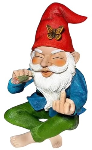 AwnsIMfreien Mini-Zwerg, Gartenzwerg Mittelfinger, 14, 9 cm hoch, Kunstharz, lustige Gartenzwerge, frech, rauchend, freche Zwerge, lichtbeständig, Mini für Weihnachtsrasen, frech