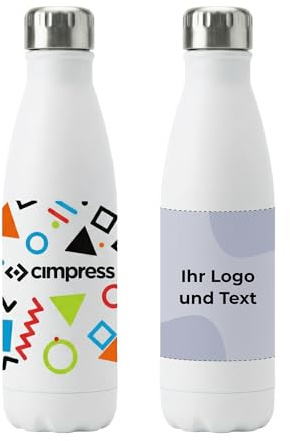 Personalisierte Trinkflasche aus Edelstahl, 473 ml, doppelwandig, BPA-frei, mit deinem Foto, Logo oder Text, 50er-Pack, Chrom/Weiß, Thermoflasche für Arbeit, Events und Unternehmen