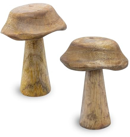 Spetebo Mangoholz Deko Pilze 2er Set zum Hinstellen - 14 x 10 cm | Holz Fliegenpilz Figur zur Herbst Dekoration Holzpilz Dekopilz Waldpilz Herbstdeko Aufsteller Tischdeko