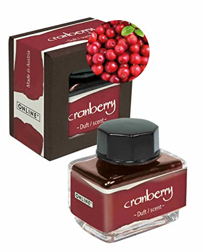 ONLINE Duft-Tinte Cranberry, Tintenglas Rot 15ml, bunte Füllertinte für Kalligrafie, Handlettering, Schreibtinte, Tintenfass für Konverter, Tinte der Sinne auf wasserbasis