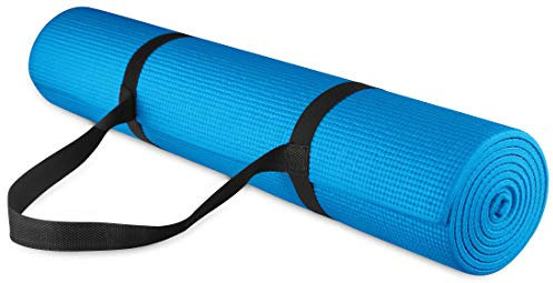 BalanceFrom Go Yoga - Esterilla de yoga multiusos de 1/4 pulgadas de alta densidad antidesgarros con correa de transporte