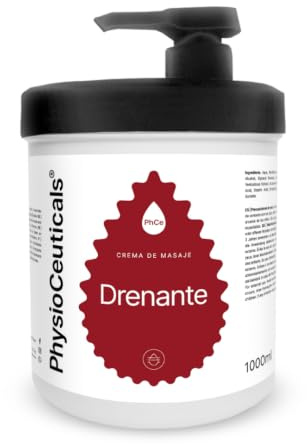 PHYSIOCEUTICALS - Crema de Masaje Drenante 1000ml + Dosificador - Extractos Vid Roja, Fucus, Cola Caballo - Sensación Drenante, Fisioterapia Profesional
