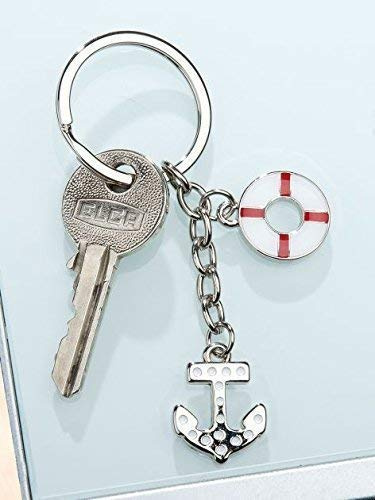 GILDE Schlüsselanhänger Anker/Rettungsring Silber glänzend mit Emaille - maritim - 51041
