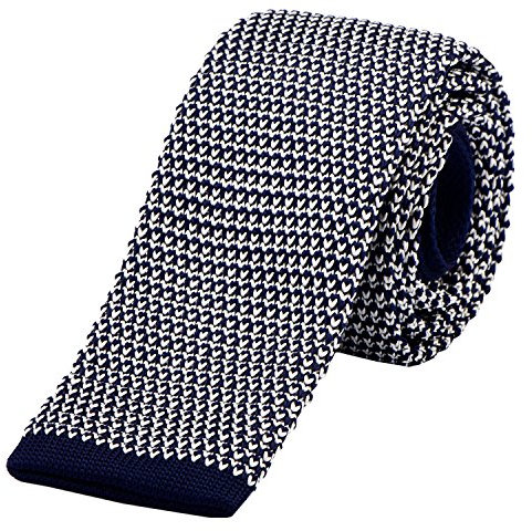 DonDon schmale Strickkrawatte 5 cm - dunkelblau weiß