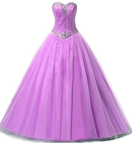 Zorayi Damen Elegante Tüll Lange Kristall Perlen Ballkleid Abschlussballkleid Festkleider Flieder Größe 58