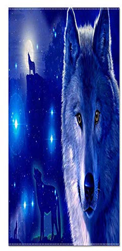 Strandtücher Microfiber Badezimmer Handtücher Strandmatte für Sport, Schwimmen,Kinder,Männer,Junge,3D Galaxy Wolf 70 x150cm (Blauer Galaxie Wolf)
