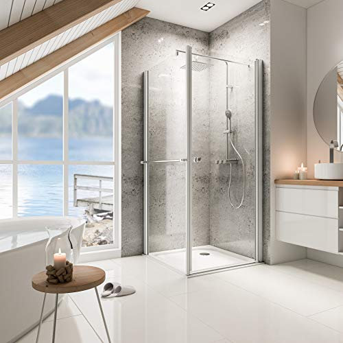 Schulte EP802519-3 01 500 01 Duschkabine Garant Drehtür rechts mit Seitenwand links, 100 x 100 cm, 6 mm Sicherheitsglas Klar hell fixil beschichtet, alunatur, Montage auf Duschwanne oder Fliese