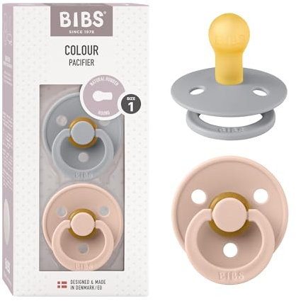 BIBS Colour Schnuller 2er-Pack, BPA-frei, Kirschform Nippel. Naturkautschuk / Latex, Hergestellt in Dänemark. 0-6 Monate (2er Pack), Cloud / Blush