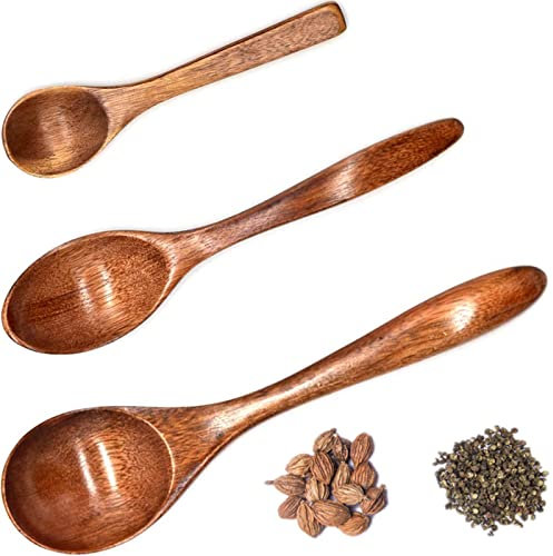Cuillère en Bois,Yueser 3pcs Cuillère à Café en Bois Naturel Cuillère à Thé à Miel Cuisson Dégustation Dîner Table Cuillère pour Cuisine