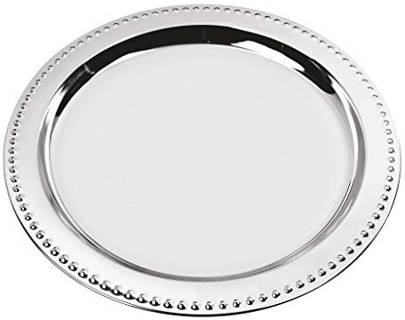 ARTE DEGLI ARGENTI SOTTOPIATTO Vassoio da TAVOLA Diametro Cm.31,7 in Metallo Lucido e RIFINITURA in Argento 925% con Decoro PERLINATO sul Bordo Made in Italy Anche Natalizio 81247
