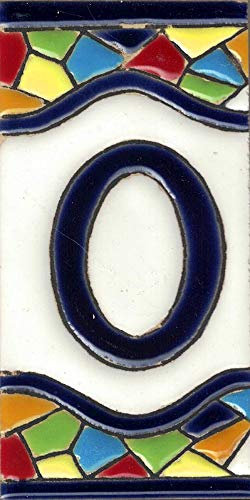 Toro del Oro Hausnummern, Zahlen und Buchstaben auf Fliesen, glasierte Keramik, handbemalt mittels der Technik „Cuerda Seca“ (trockene Schnur), Namen und Adressen, Mosaik-Design, mittelgroß, 5,5 x