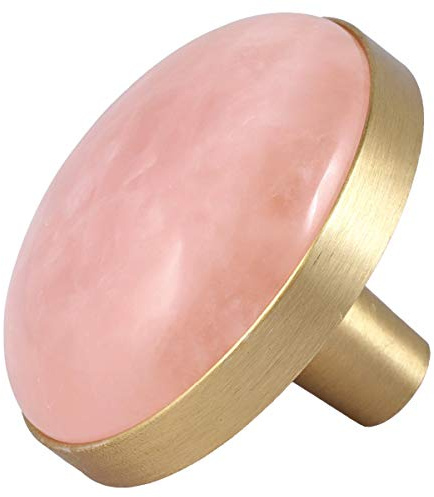 mookaitedecor Rond Naturelle Pierre Quartz Rose Boutons de Portes Tiroirs Armoire Meuble,Poignée Placard Bouton Cristal pour Commode Cuisine,Lot de 2