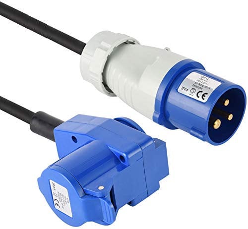 Electraline 46149 Prolunga Industriale 10 M in Gomma H07RN-F con doppia presa (1 Industriale CEE + 1 Schuko), Spina a 3 Poli CEE Adatta per Camper, Campeggio, Caravan, Barca, cantiere, IP44