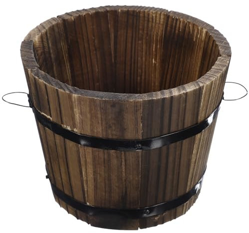 Macetas de Madera Macetero de Barril de Whisky Jardín Redondo Cubo de Flores Maceta para Interior Exterior Jardín de Casa Decoración de Patio