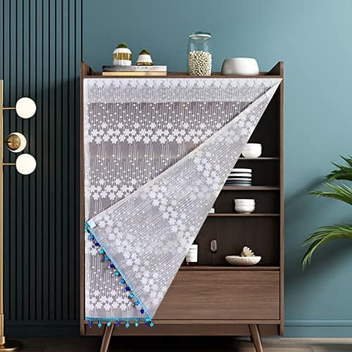 Klett-Gaze-Vorhänge, perforierte freie Dekoration, mückensichere Türvorhänge, selbstklebende Fenster, Schränke, Trennvorhänge, kurze Vorhänge, einfach (Blauer Anhänger, Breite 65 cm, Höhe 90 cm)