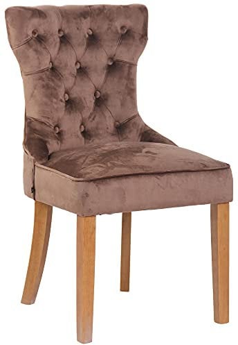 CLP Stuhl Franca Samt I Polsterstuhl Mit Gestell Aus Kautschukholz I Mit Bodenschonern, Farbe:braun, Gestell Farbe:antik-hell