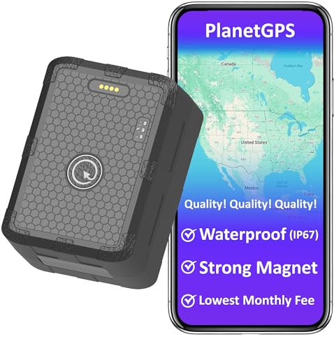 PlanetGPS (Júpiter) - Rastreador GPS magnético en tiempo real sin cuota mensual (tarjeta SIM y plan de datos de 365 días incluidos) | Intervalos de actualización ajustables en la aplicación de 10-180