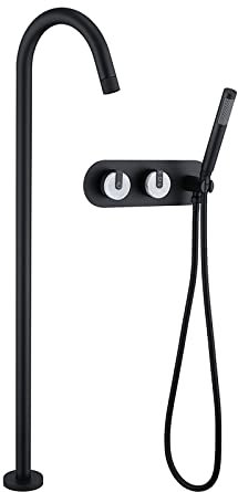 Ksunun Mitigeur de Baignoire Ilot Autoportante Noir Robinet de Baignoire Ilot Autoportante Laiton Montage au Sol Robinets Robinet de Baignoire sur Pied avec Douchette