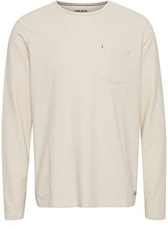 Blend 20715015 Tee Herren Sweatshirt Pullover Pulli Longsleeve Frottee-Optik Brusttasche uifarben Regular Fit Baumwoll-Polyester-Qualität, Größe:L, Farbe:Cloud Cream (120804)