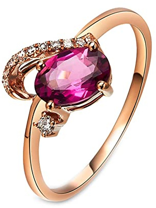 Lieson Anello Fede Donna, Anello Oro Rosa 18K 0.68ct Tormalina Naturale Rosa 4 Punte Ovale Anello con Diamante Misura 16