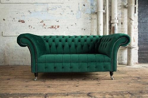 jvmoebel Grüne Designer Couch 2 Sitzer Chesterfield Samt Stoff Textil Sofa Couchen Sofas