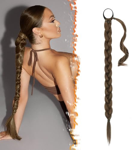BARSDAR 66cm Langes geflochtenes Pferdeschwanz-Verlängerungsgummiband, gerade umwickelter Zopf, Haarverlängerungen, Pferdeschwanz, DIY, natürliches, weiches, synthetisches Haarteil für Frauen