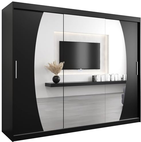 ABIKSMEBLE Armoire Elypse avec Porte Coulissante et Miroir - Dressing pour Chambre Adulte - Penderie Vêtements - Garde-Robe - Placard 3 Portes - Closet