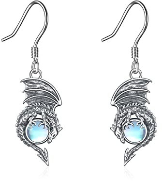 YFN Drache Mondstein Ohrringe Sterling Silber Legendärer Chinesischer Drachenschmuck für Frauen Männer
