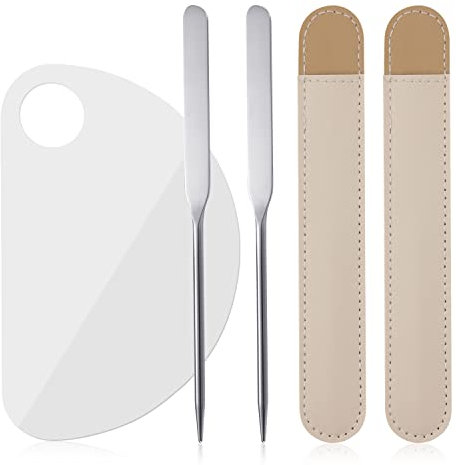 6Pcs Makeup Spatula Tool, Clear Acrylic Mixing Palette and Spatula with Leather Case Stainless Steel Makeup Spatula Cosmetic Palette Mixer for Mixing Foundation