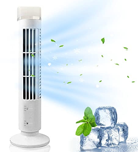 GALER Tower Fan, 15 Desktop Mini Tower Fan, Portable Desk Fan Quiet Cooling Fans USB Charging Small Bladeless Fans for Bedroom Home Office, 2 Speed Settings (White)