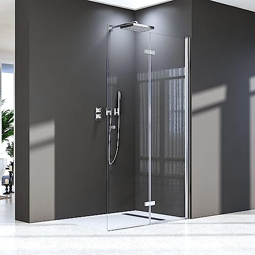 Walk in Duschwand,75x185 cm Falttür Dusche Duschtrennwand Nano Beschichtung 6mm ESG-Sicherheitsglas Duschkabine,Montage auf Duschewanne oder Fliese