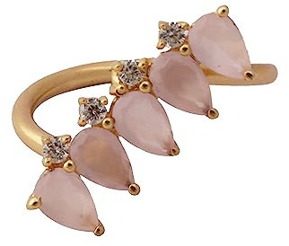 El Joyero Anello fatto a mano con calcedonio rosa e zircone cubico bianco | Anello a forma di pera | Anello placcato oro regolabile | Regalo per lei | Regalo di anniversario | 140002N, Gemma,