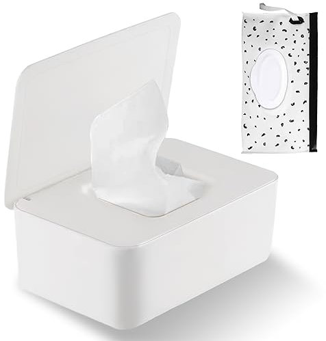 Scatola Salviette Umidificate, Scatola Porta Salviette Umidificate con Porta Salviettine Umidificate con Coperchio, per Salviettine Scatola per Fazzoletti per Casa, Ufficio (Bianco)
