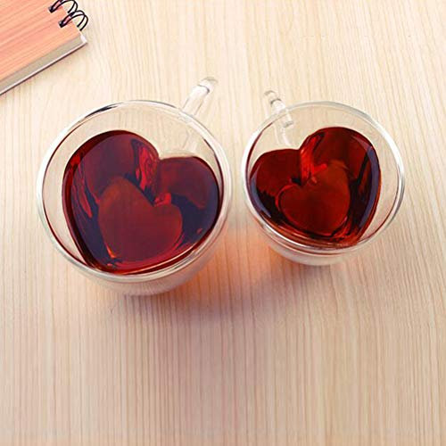 Tasse à thé, Tasse en Verre à Double Paroi en Forme de Cœur Fabriquée à la Main pour la Tisane (a)