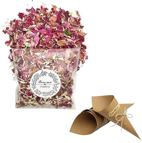 Konfetti Hochzeit Papier Kegel mit Getrocknete Natürliches Blüten Rose,Hochzeit Kraftpapier Kegel 5 PCS,Natürliche getrocknete Rosenblätter echte10g,Deko Hochzeit Geburtstag Party Candy Schokolade