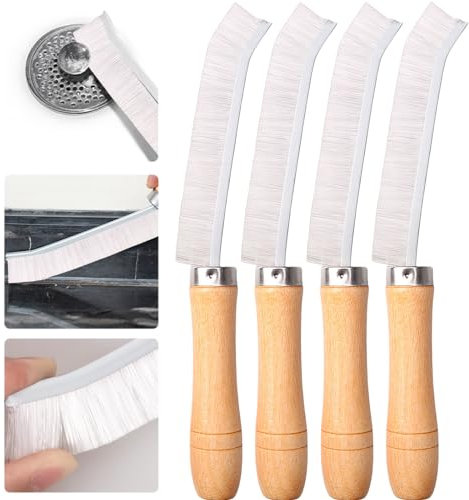 FOWSRHRG Fugendüse Reinigungsbürste, Holzgriff, Lückenreinigungsbürste, multifunktionale harte Borsten, Fugendüse, tote Ecken, Bürsten, schwarz, weiß (weiß), 4 Stück