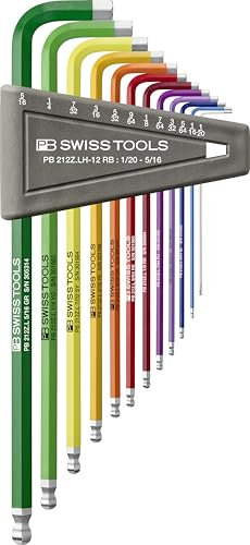 PB SWISS TOOLS Allen Key Set PB 212Z.LH-12 RB | 100% Swiss Made | 12-piece, Long Hex Key Set with Ballpoint, Inch Sized, for Screwdriving Work in Industry and Handcraft