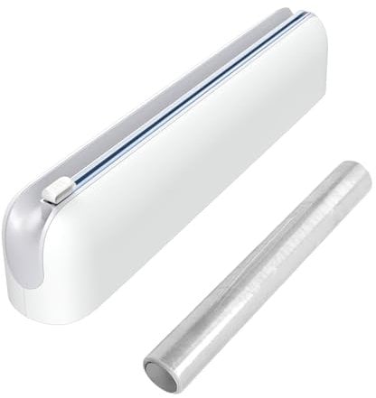 Quasziwa Magnetic Cling Film Dispenser and Cutter - Upgrade Refillable Aluminum Tin Foil Dispenser and Cutter Wall-mounted, Practical Plastic Wrap Dispenser for Kitchen, 1X50m Clingfilm Included, Grey