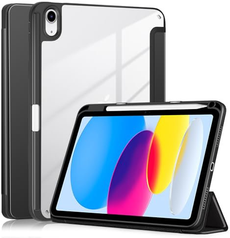 Yiernuo Custodia per iPad 10 Generation 2022 10.9 Pollici Tablet,Traslucido Cover con Funzione Supporto e Auto Sveglia/Sonno per ipad 10th Gen,Nero