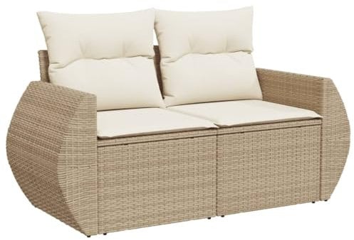 vidaXL Canapé de Jardin avec Coussins 2 Places, Siège avec Housse, Meuble de Terrasse Patio Balcon Extérieur, Beige Résine Tressée