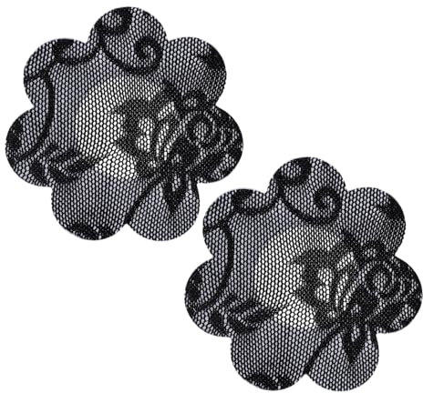 COMNICO Lot de 2 cache-tétons autocollants en dentelle pour femme - Pour fête rave, Noir , taille unique